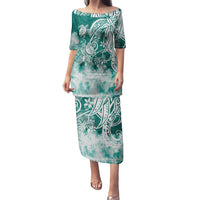 Polynesian Sea Turtle Puletasi Tribal Green LT6 Long Dress Green - Polynesian Pride