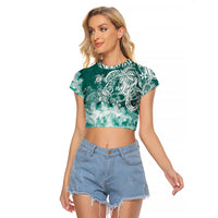 Polynesian Sea Turtle Raglan Cropped T Shirt Tribal Green LT6 Female Green - Polynesian Pride