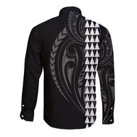 Polynesian Long Sleeve Button Shirt Hawaiian Warrior and Aloha Girl With Hammerhead Shark Tattoos White LT6 - Polynesian Pride