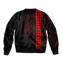 Polynesian Bomber Jacket Hawaiian Warrior and Aloha Girl With Hammerhead Shark Tattoos Red LT6 - Polynesian Pride
