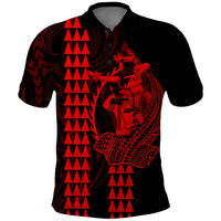 Polynesian Polo Shirt Hawaiian Warrior and Aloha Girl With Hammerhead Shark Tattoos Red LT6 Red - Polynesian Pride