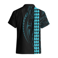 Polynesian Hawaiian Shirt Hawaiian Warrior and Aloha Girl With Hammerhead Shark Tattoos Light Blue LT6 - Polynesian Pride