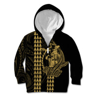 Polynesian Kid Hoodie Hawaiian Warrior and Aloha Girl With Hammerhead Shark Tattoos Gold LT6 Zip Hoodie Gold - Polynesian Pride
