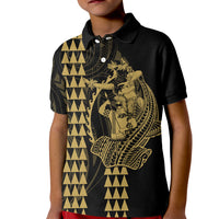 Polynesian Kid Polo Shirt Hawaiian Warrior and Aloha Girl With Hammerhead Shark Tattoos Gold LT6 Kid Gold - Polynesian Pride