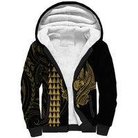 Polynesian Sherpa Hoodie Hawaiian Warrior and Aloha Girl With Hammerhead Shark Tattoos Gold LT6 Unisex Gold - Polynesian Pride