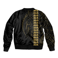 Polynesian Sleeve Zip Bomber Jacket Hawaiian Warrior and Aloha Girl With Hammerhead Shark Tattoos Gold LT6 - Polynesian Pride
