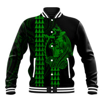 Polynesian Baseball Jacket Hawaiian Warrior and Aloha Girl With Hammerhead Shark Tattoos Green LT6 Unisex Green - Polynesian Pride