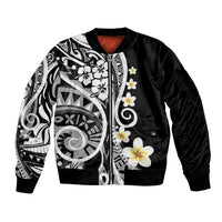 Plumeria Polynesian Sleeve Zip Bomber Jacket Trending Black LT6 Unisex Black - Polynesian Pride