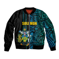 Custom Solomon Islands Bomber Jacket Polynesian Tribal LT6 Unisex Blue - Polynesian Pride