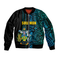 Custom Solomon Islands Sleeve Zip Bomber Jacket Polynesian Tribal LT6 Unisex Blue - Polynesian Pride