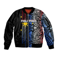 Custom Philippines Sleeve Zip Bomber Jacket Polynesian Tribal Black LT6 Unisex Black - Polynesian Pride