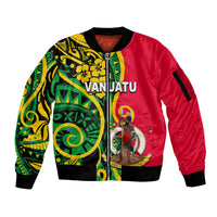 (Custom Personalised) Vanuatu Sleeve Zip Bomber Jacket Polynesian Patterns LT6 Unisex Green - Polynesian Pride
