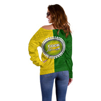 Cook Islands Off Shoulder Sweater Yellow-Green Half Style LT6 - Polynesian Pride