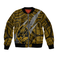 Polynesian Guam Sleeve Zip Bomber Jacket with Coat Of Arms Claws Style - Gold LT6 Unisex Gold - Polynesian Pride