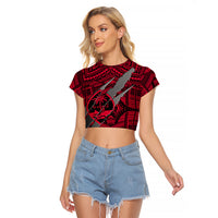 Polynesian Guam Raglan Cropped T Shirt with Coat Of Arms Claws Style - Red LT6 Female Red - Polynesian Pride