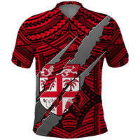 Polynesian Fiji Polo Shirt with Coat Of Arms Claws Style Red LT6 Red - Polynesian Pride