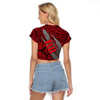 Polynesian Fiji Raglan Cropped T Shirt with Coat Of Arms Claws Style - Red LT6 - Polynesian Pride