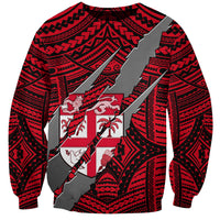 Polynesian Fiji Sweatshirt with Coat Of Arms Claws Style - Red LT6 Unisex Red - Polynesian Pride