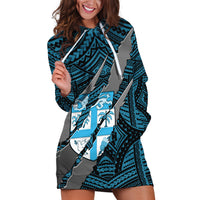 Polynesian Fiji Hoodie Dress with Coat Of Arms Claws Style - Blue LT6 Blue - Polynesian Pride