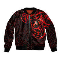 New Zealand Sleeve Zip Bomber Jacket Maori Matariki Galaxy Sky Red LT6 Unisex Red - Polynesian Pride