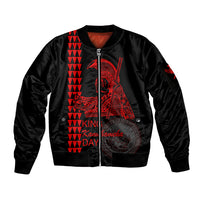 Custom Hawaii Sleeve Zip Bomber Jacket King Kamehameha Day - Red LT6 Unisex Red - Polynesian Pride