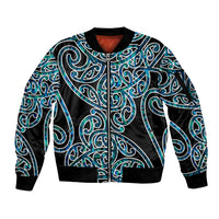 New Zealand Sleeve Zip Bomber Jacket Maori Pattern Papua Shell LT6 Unisex Green - Polynesian Pride