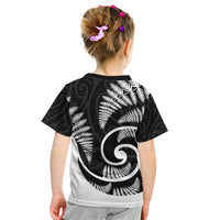 New Zealand Kid T Shirt Maori With Silver Fern White LT6 - Polynesian Pride