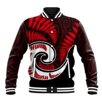 New Zealand Baseball Jacket Maori With Silver Fern Red LT6 Unisex Red - Polynesian Pride