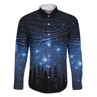 Matariki Te Tau Hou Māori Family Matching Off Shoulder Short Dress and Hawaiian Shirt New Zealand Starry Sky LT7 Dad's Shirt - Long Sleeve Galaxy - Polynesian Pride