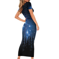 Matariki Te Tau Hou Māori Short Sleeve Bodycon Dress New Zealand Starry Sky LT7 - Polynesian Pride