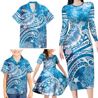 World Ocean Day Polynesian Pattern Family Matching Long Sleeve Bodycon Dress and Hawaiian Shirt Crystal Waves LT7 - Polynesian Pride