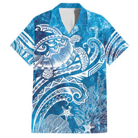 World Ocean Day Polynesian Pattern Family Matching Long Sleeve Bodycon Dress and Hawaiian Shirt Crystal Waves LT7 Dad's Shirt - Short Sleeve Blue - Polynesian Pride