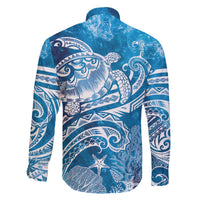 World Ocean Day Polynesian Pattern Family Matching Off The Shoulder Long Sleeve Dress and Hawaiian Shirt Crystal Waves LT7 - Polynesian Pride