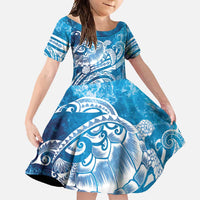 World Ocean Day Polynesian Pattern Family Matching Tank Maxi Dress and Hawaiian Shirt Crystal Waves LT7 Daughter's Dress Blue - Polynesian Pride