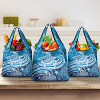 World Ocean Day Polynesian Pattern Grocery Bag Crystal Waves LT7 3-pack One Size Blue - Polynesian Pride