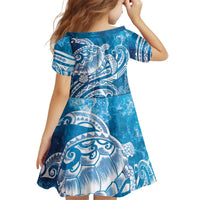 World Ocean Day Polynesian Pattern Kid Short Sleeve Dress Crystal Waves