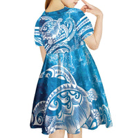 World Ocean Day Polynesian Pattern Kid Short Sleeve Dress Crystal Waves