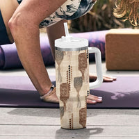 Aloha Hawaii Vintage Kahili Pa'a Lima Tumbler With Handle Palaka Print Cozy Beige