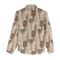 Aloha Hawaii Vintage Kahili Pa'a Lima Women Casual Shirt Palaka Print Cozy Beige
