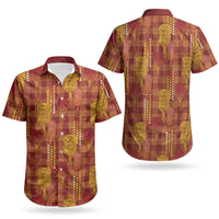 Aloha Hawaii Vintage Kahili Pa'a Lima Couples Matching Long Sleeve Bodycon Dress and Hawaiian Shirt Palaka Print Hilo Royal Red-Yellow