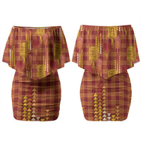Aloha Hawaii Vintage Kahili Pa'a Lima Couples Matching Off Shoulder Short Dress and Hawaiian Shirt Palaka Print Hilo Royal Red-Yellow