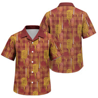 Aloha Hawaii Vintage Kahili Pa'a Lima Family Matching Off The Shoulder Long Sleeve Dress and Hawaiian Shirt Palaka Print Hilo Royal Red-Yellow