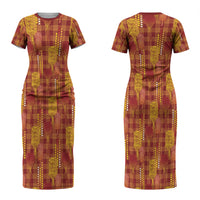 Aloha Hawaii Vintage Kahili Pa'a Lima Family Matching Short Sleeve Bodycon Dress and Hawaiian Shirt Palaka Print Hilo Royal Red-Yellow
