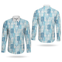 Aloha Hawaii Vintage Kahili Pa'a Lima Couples Matching Puletasi and Long Sleeve Button Shirt Palaka Print Oceanic Turquoise