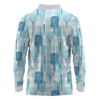 Aloha Hawaii Vintage Kahili Pa'a Lima Long Sleeve Polo Shirt Palaka Print Oceanic Turquoise