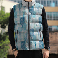 Aloha Hawaii Vintage Kahili Pa'a Lima Sleeveless Puffer Jacket Palaka Print Oceanic Turquoise