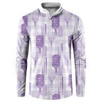 Aloha Hawaii Vintage Kahili Pa'a Lima Button Sweatshirt Palaka Print Pastel Lavender