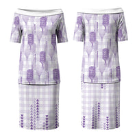 Aloha Hawaii Vintage Kahili Pa'a Lima Couples Matching Puletasi and Hawaiian Shirt Palaka Print Pastel Lavender