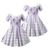 Aloha Hawaii Vintage Kahili Pa'a Lima Family Matching Off The Shoulder Long Sleeve Dress and Hawaiian Shirt Palaka Print Pastel Lavender