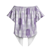 Aloha Hawaii Vintage Kahili Pa'a Lima Off Shoulder Wrap Waist Top Palaka Print Pastel Lavender LT7 - Polynesian Pride